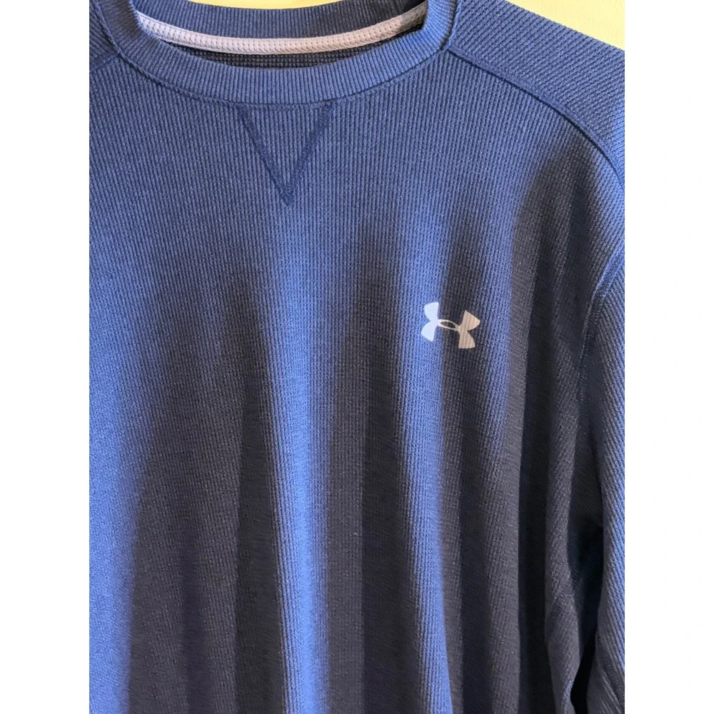 Under Armour Mens Large Navy Blue Waffle Knit Thermal Long Sleeve Base Layer